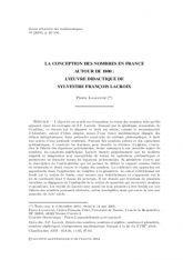 La conception des nombres en France autour de 1800 : l'œuvre didactique de Sylvestre François Lacroix