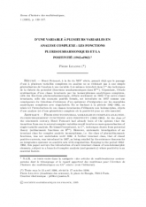 D'une variable à plusieurs variables en Analyse Complexe : les fonctions plurisousharmoniques et la positivité (1942–1962)