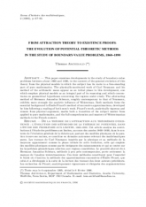 De la théorie de l'attraction aux théorèmes d'existence : L'évolution des méthodes de la théorie du potentiel dans l'étude des problèmes aux limites, 1860–1890