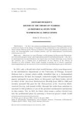 History of the Theory of Numbers de Leonard Dickson : Étude historique avec des prolongements mathématiques