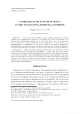 La polémique entre Poincaré et Russell au sujet du statut des axiomes de la géométrie