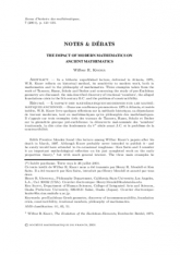 L'impact des mathématiques modernes sur les mathématiques anciennes