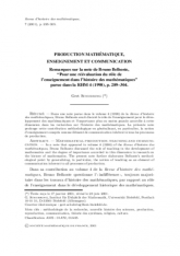 Production mathématique, enseignement et communication Remarques sur la note de Bruno Belhoste, “Pour une réévaluation du rôle de l'enseignement dans l'histoire des mathématiques” parue dans la RHM 4 (1998), p. 289–304