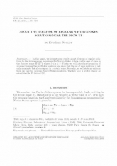 About the behavior of regular Navier-Stokes solutions near the bow up