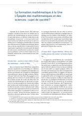 La formation mathématique à la Une - L’épopée des mathématiques et des sciences : sujet de société ?